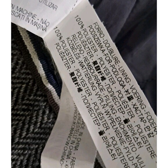 Zara Man Coat Men's Large Gray Herringbone Wool Blend Hooded Heavy Classic - Picture 8 of 12